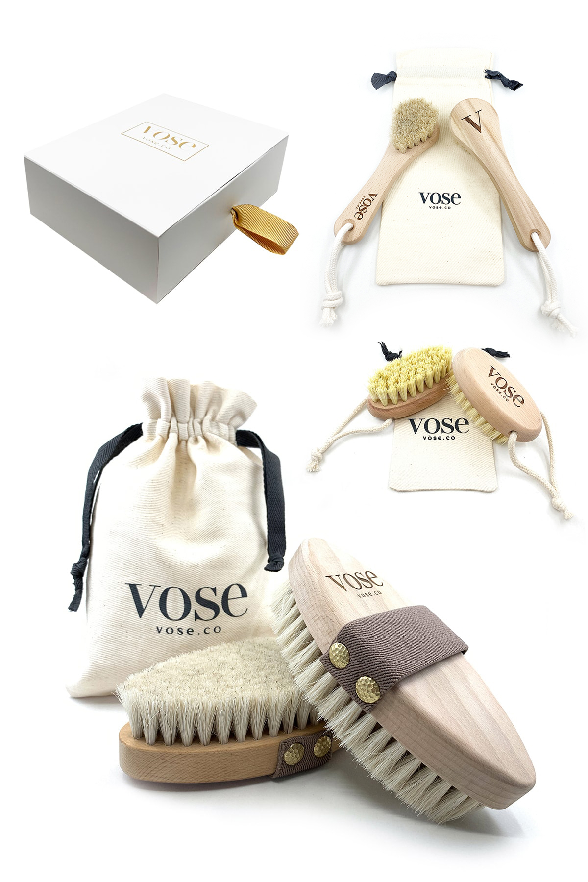 3′ lü Set Vose Vücut Fırçası (Begonia) & Yüz Fırçası & Tırnak Fırçası