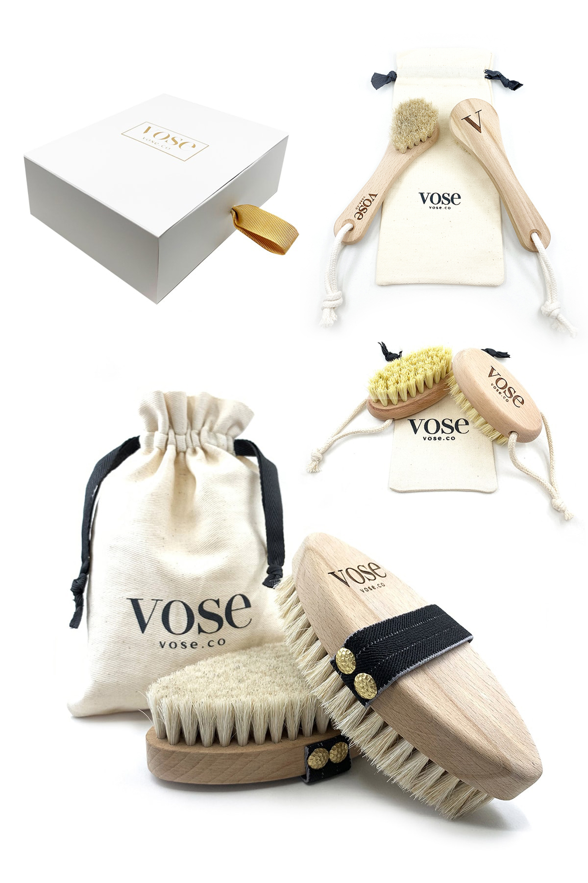 3′ lü Set Vose Vücut Fırçası (Black Rose) & Yüz Fırçası & Tırnak Fırçası