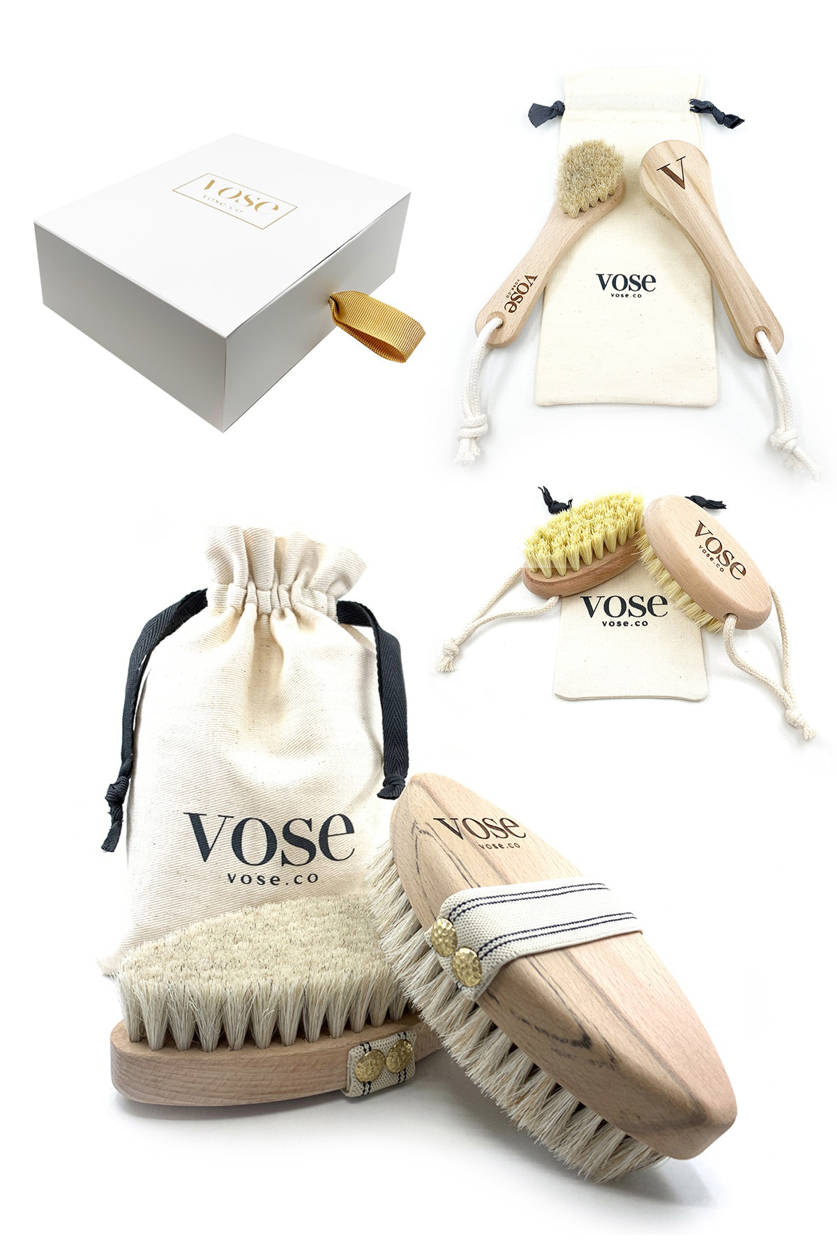 3′ lü Set Vose Vücut Fırçası (Vanilla) & Yüz Fırçası & Tırnak Fırçası