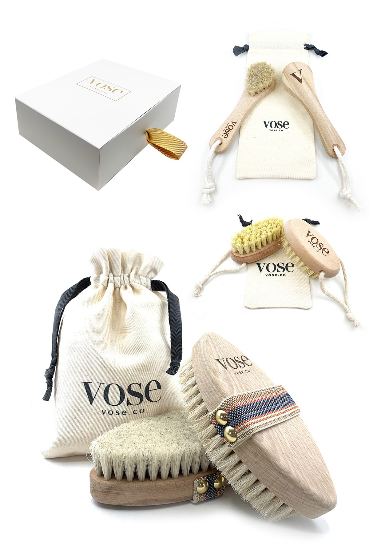 3′ lü Set Vose Vücut Fırçası (Magnolia) & Yüz Fırçası & Tırnak Fırçası