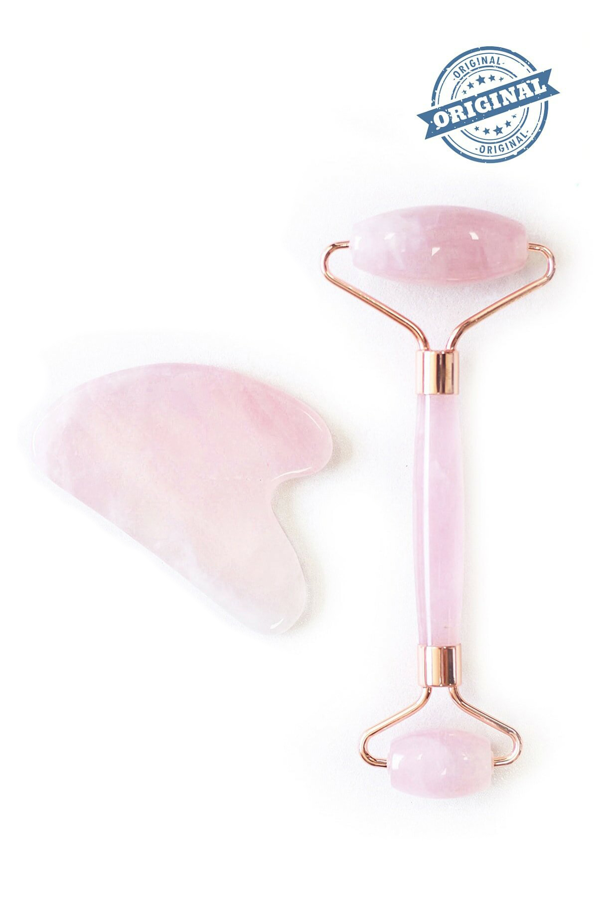 2' Li Set Rose Quartz Facial Roller & Gua Sha