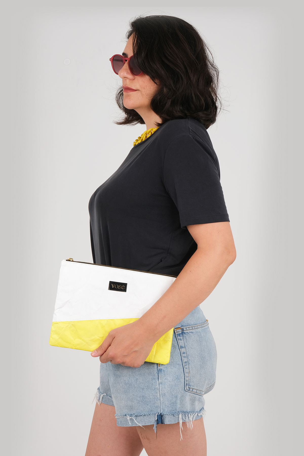 Çevre Dostu ve Dayanıklı Clutch Çanta | Beyaz – Sarı