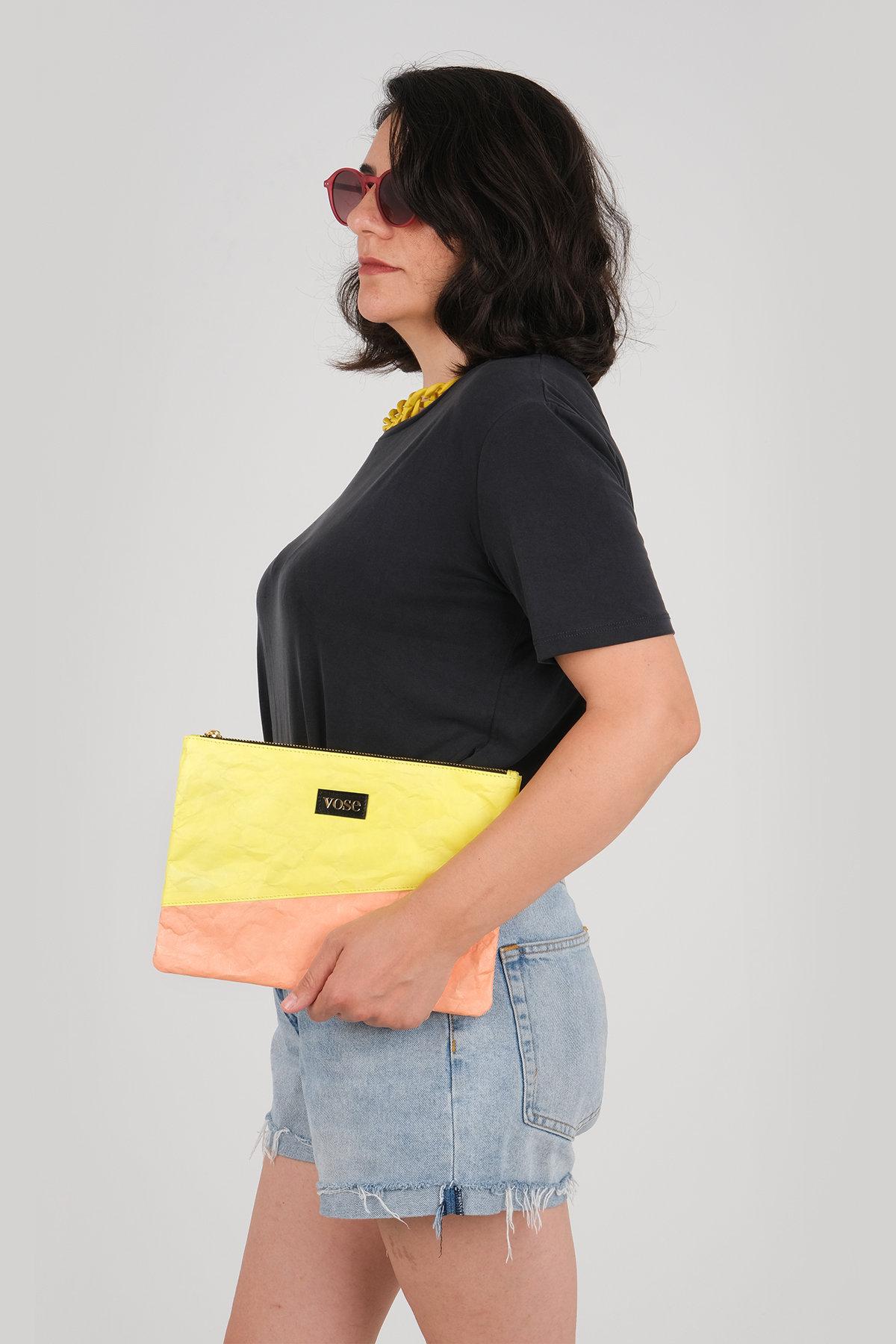 Çevre Dostu ve Dayanıklı Clutch Çanta | Sarı - Somon